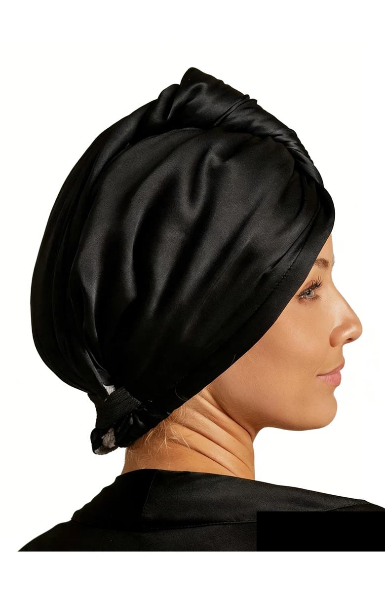 SILKSILKY Pure Silk Hair Towel Wrap, Main, color, Black