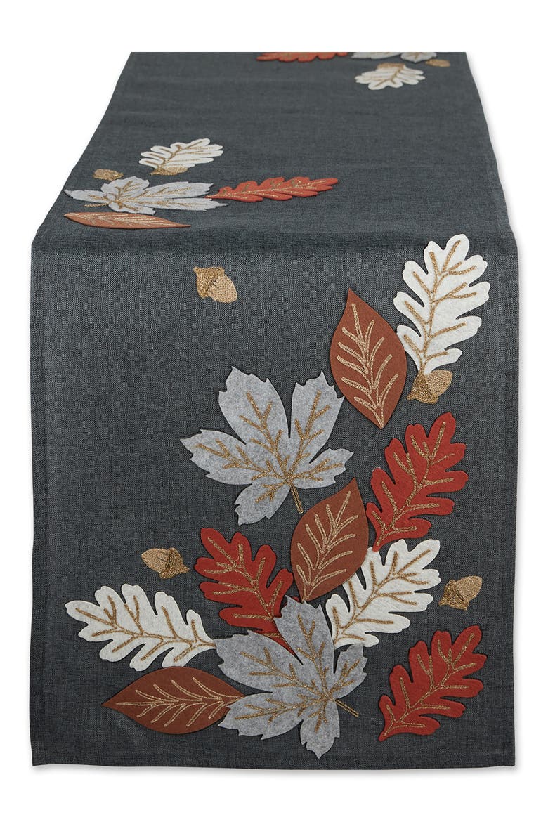 Autumn Leaves Embroidered Table Runner, Main, color, GRAY