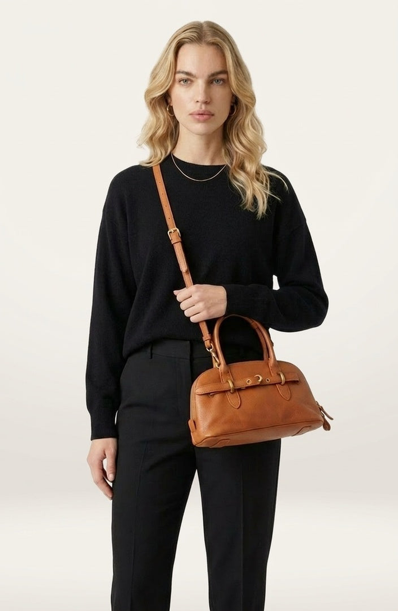 Modenaire Top Handle Leather Bag, Alternate, color, Cognac Brown