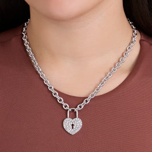 Jessica Simpson Silver-tone Pave Crystal Heart Lock Necklace In Metallic