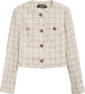国内発送/送料関税込【VERSACE】 Informal Tweed Jacket Versace Fancy Tweed Sleeveless Informal Jacket | Neiman Marcus