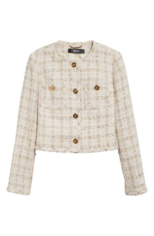 Versace Fancy Metallic Tweed Jacket In Biscuit White