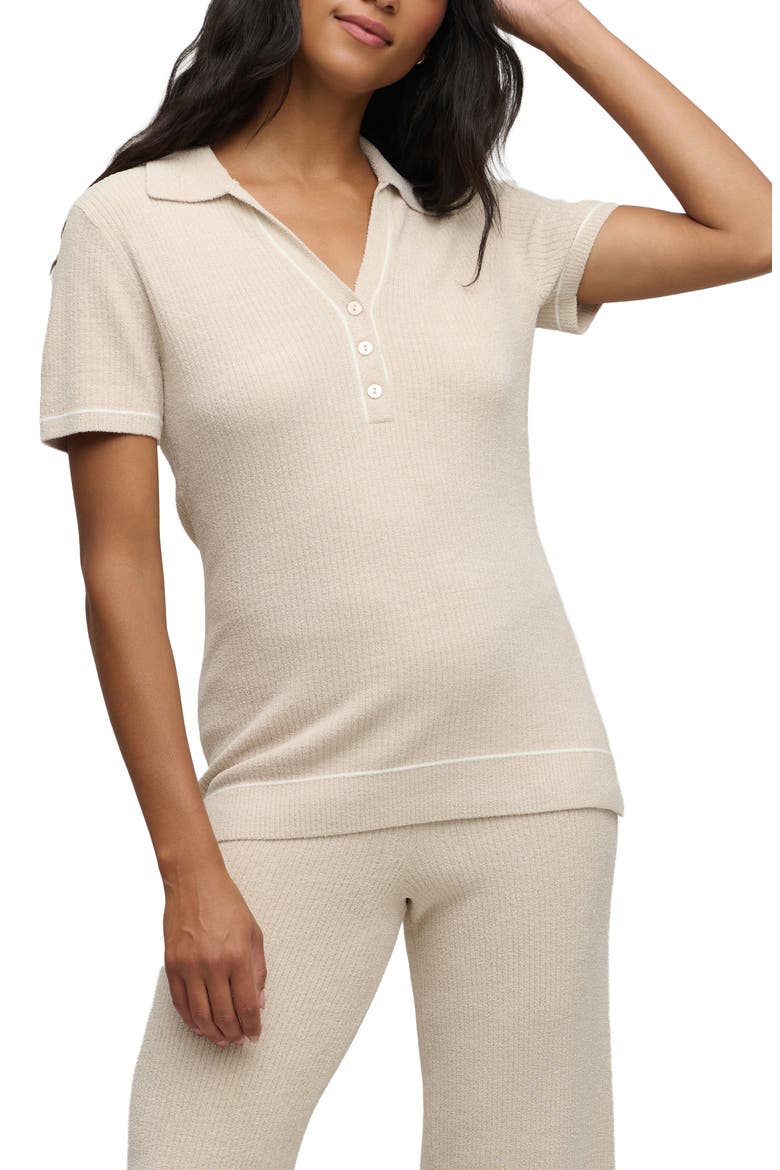 CozyChic® Ultra Lite® Contrast Stripe Rib Polo, Main, color, STONE-PEARL