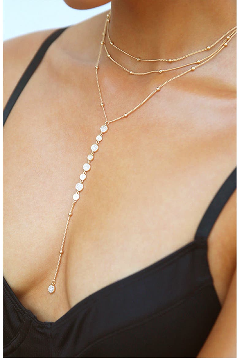 Triple Layer Y-Necklace, Alternate, color, GOLD