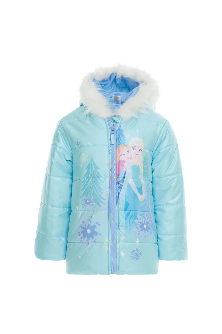 Frozen Faux Fur Hooded Puffer Coat, Main, color, Light Blue Anna Elsa