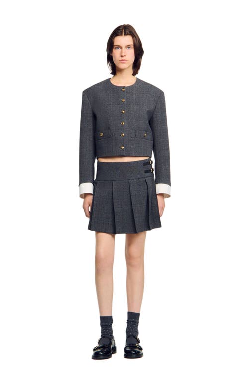 Sandro Short Rhinestone Suit Skirt In Gray