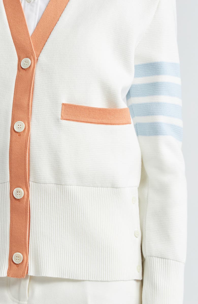 Thom Browne 4-Bar Contrast Trim Cotton Cardigan, Alternate, color,