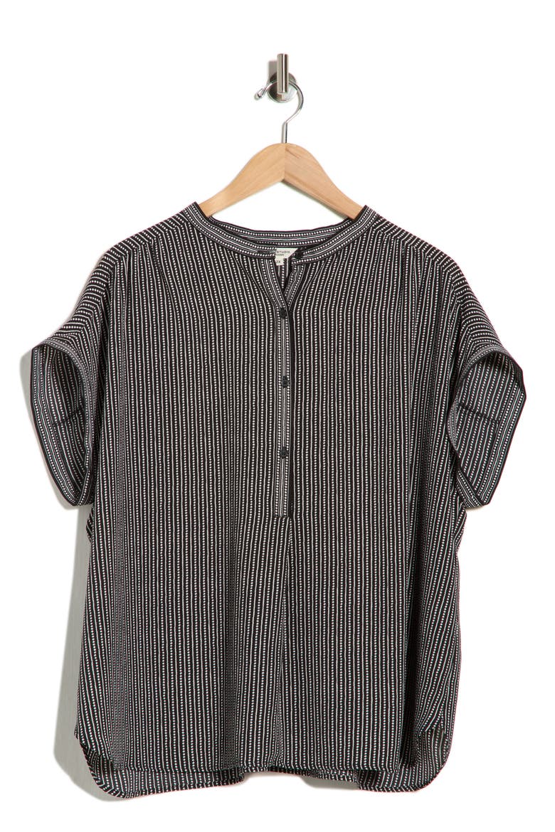 Half Placket Short Sleeve Top, Alternate, color, BLACK/ CREAM STRIPE DASH