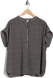 MAX STUDIO Half Placket Short Sleeve Top