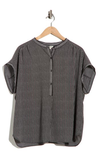 Max Studio Half Placket Short Sleeve Top In Multi