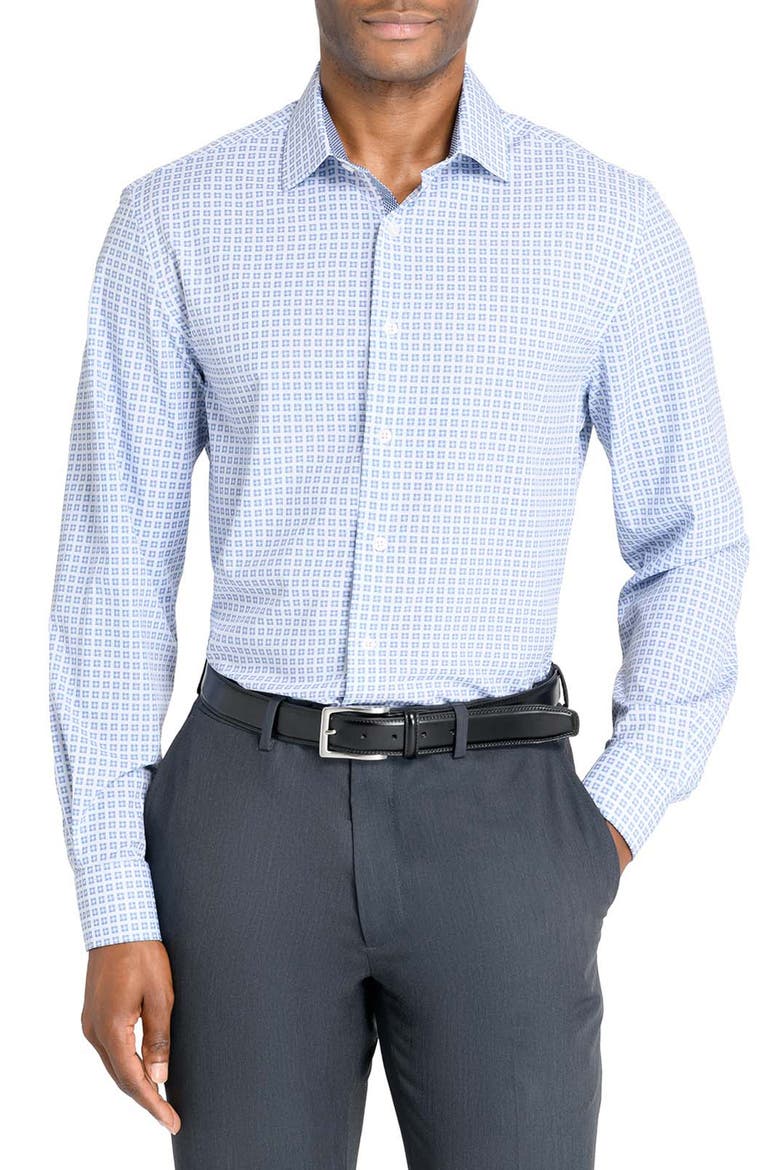 Slim Fit Square Print Performance Dress Shirt, Main, color, WHITE/ BLUE