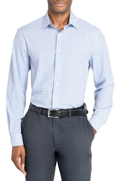 Slim Fit Square Print Performance Dress Shirt