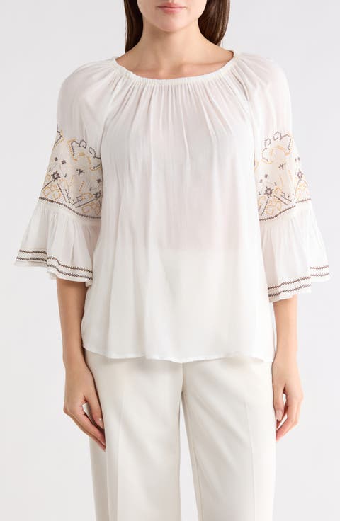 Sheer Embroidered Sleeve Top