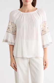 Forgotten Grace Sheer Embroidered Sleeve Top