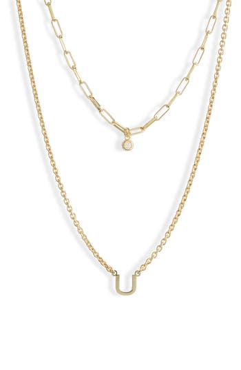 Meshmerise Diamond Initial Charm Necklace In Gold