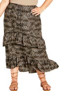 City Chic Print Ruffle Maxi Skirt