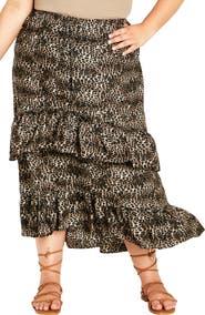 City Chic Print Ruffle Maxi Skirt