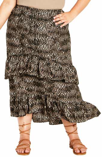 Print Ruffle Maxi Skirt