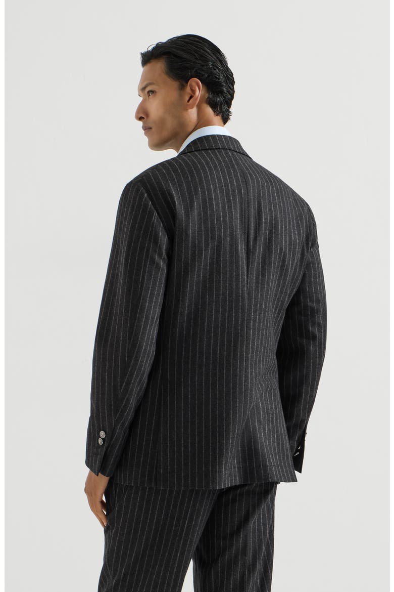 Virgin wool and cashmere chalk stripe flannel deconstructed blazer with large peak lapels and metal buttons, Alternate, color, Anthracite