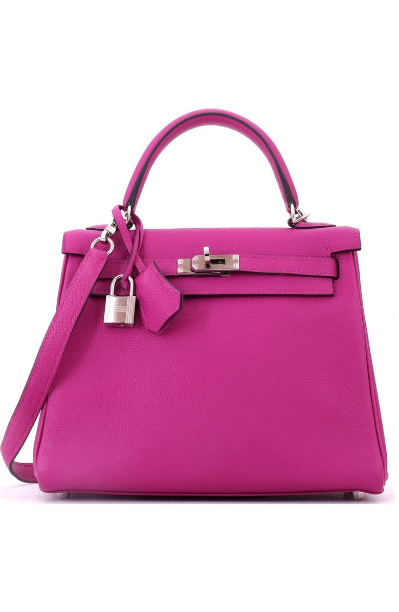 Pre-Owned Hermes Kelly Handbag Pink Togo with Palladium Hardware 25, Main, color, Rose Pourpre