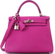 Pre-Owned Hermes Kelly Handbag Pink Togo with Palladium Hardware 25