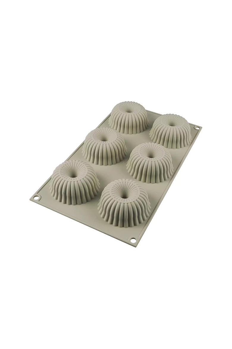 Silikomart Mini Raggio Silicone Mold, Flexible Tray Creates 6 Rounded Desserts or Cakes with Ribbed Detail, Alternate, color, White