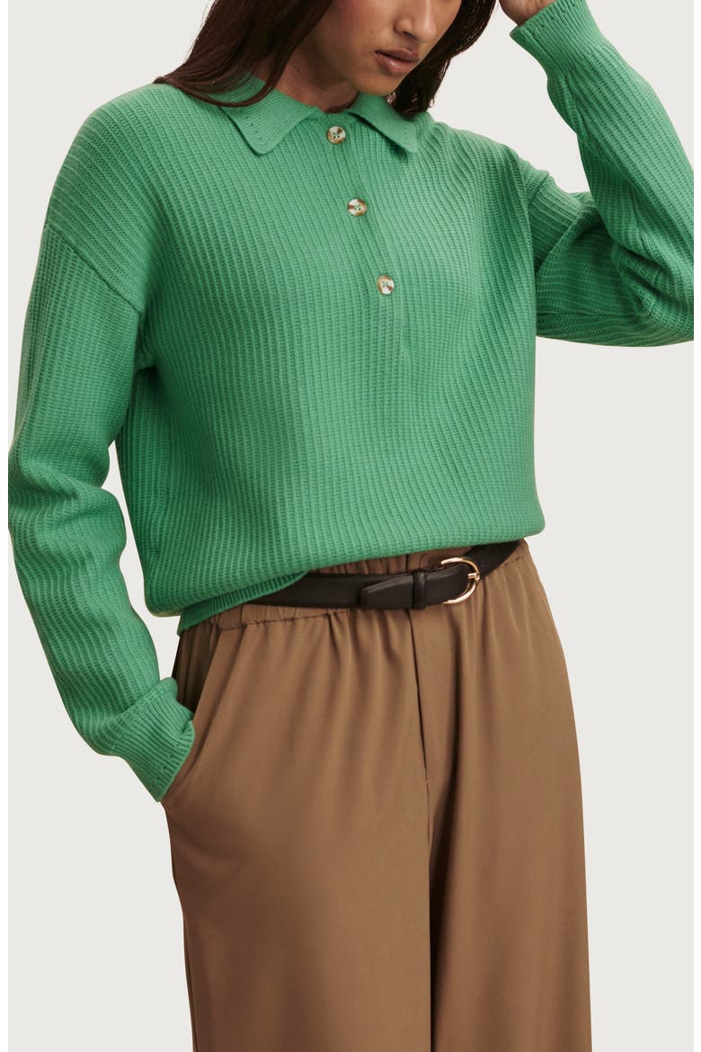 Marlie Half Placket Knit Polo Sweater, Alternate, color, GREEN SPRUCE