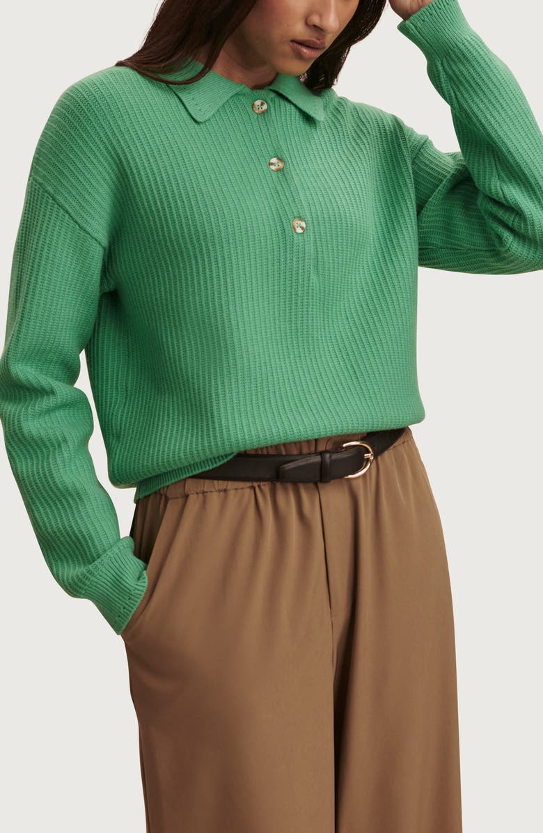 Varley Marlie Half Placket Knit Polo Sweater, Alternate, color, Green Spruce