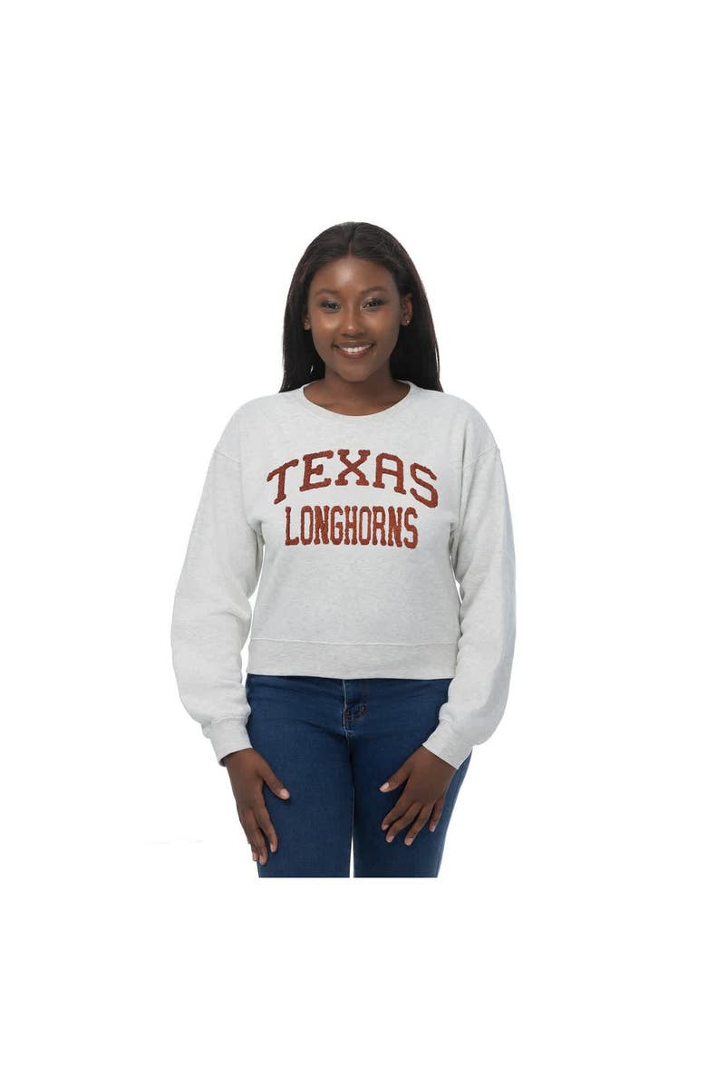 ZOOZATZ Women's ZooZatz Oatmeal Texas Longhorns Chenille Cropped Sweatshirt, Main, color, Oatmeal