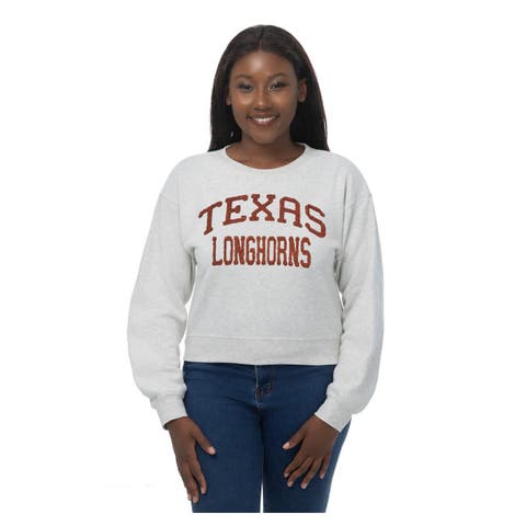 Women's ZooZatz Oatmeal Texas Longhorns Chenille Cropped Sweatshirt