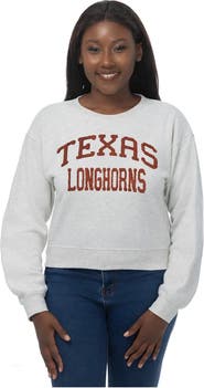ZOOZATZ Women's ZooZatz Oatmeal Texas Longhorns Chenille Cropped Sweatshirt