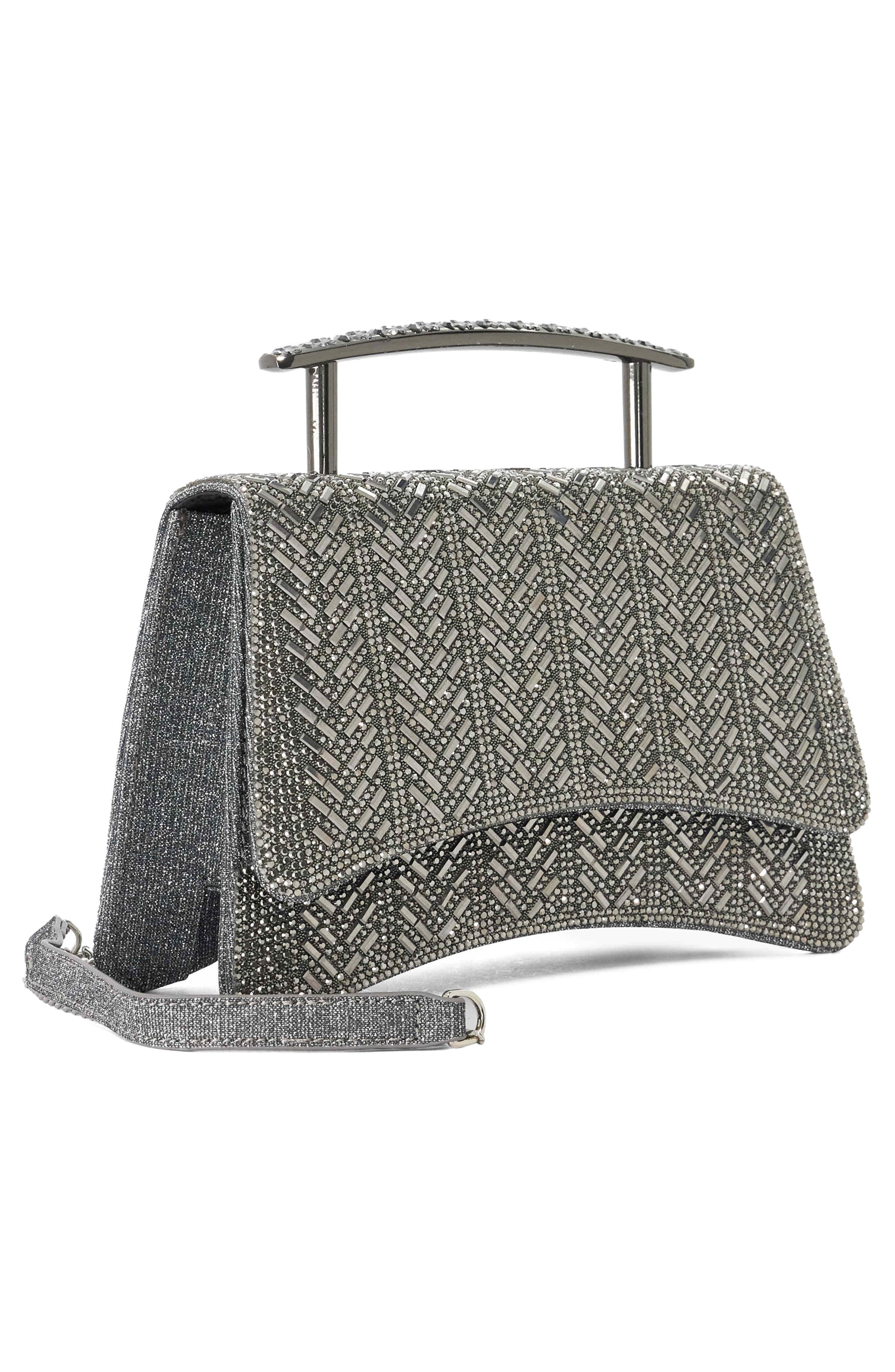 Bedazzle Crystal Top Handle Bag, Alternate, color, PEWTER