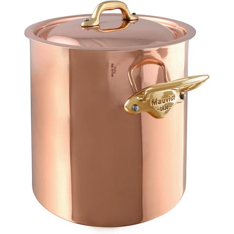 M'Heritage 150 B Copper 9.9-Quart Stockpot With Lid and Brass Handles
