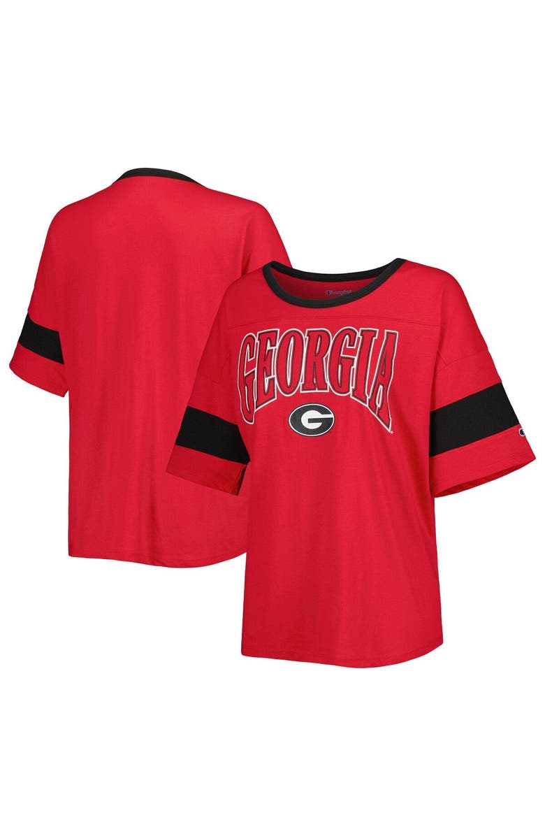 Champion Women's Champion Red Georgia Bulldogs Jumbo Arch Striped Half-Sleeve T-Shirt, Alternate, color,