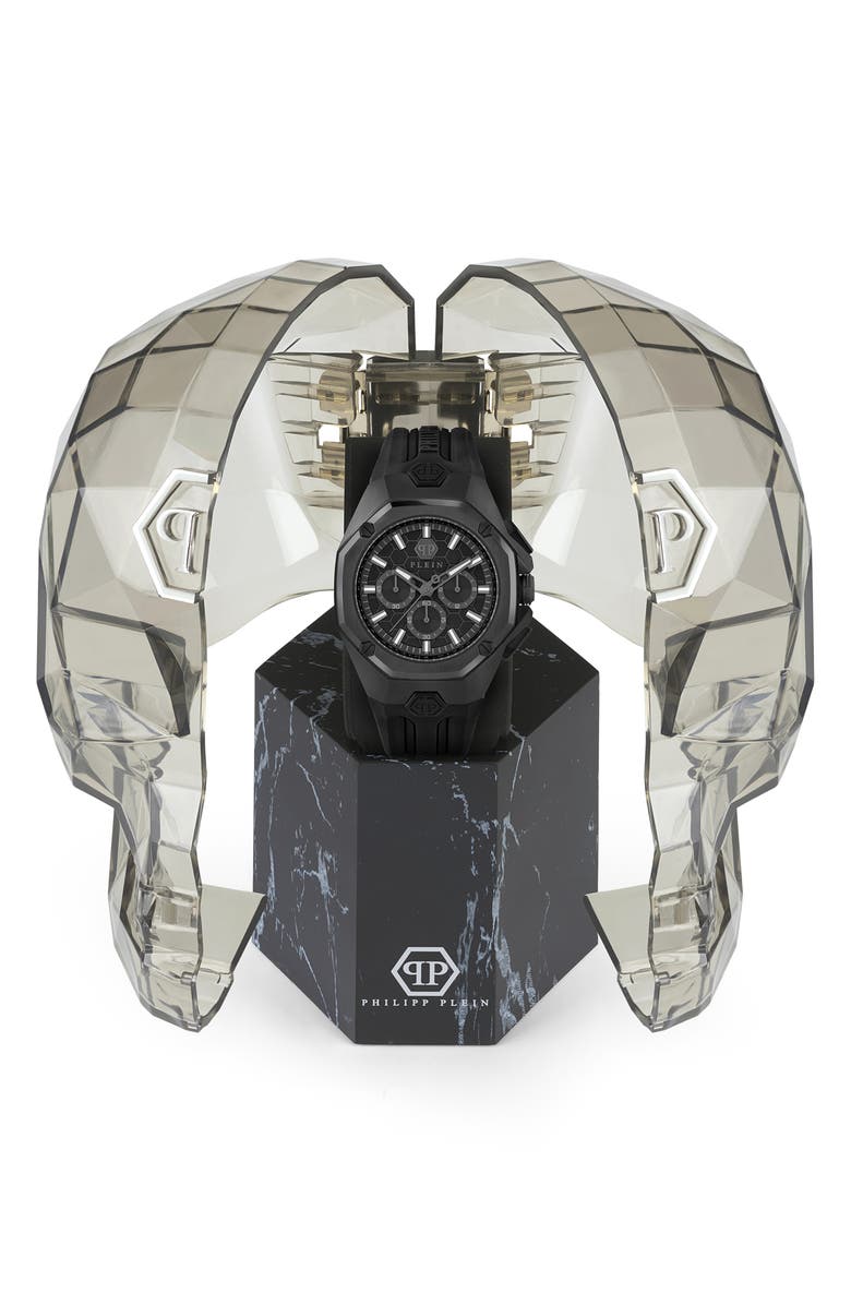 PHILIPP PLEIN Octagon Silicone Strap Chronograph Watch, 44mm, Alternate, color, Ip Black