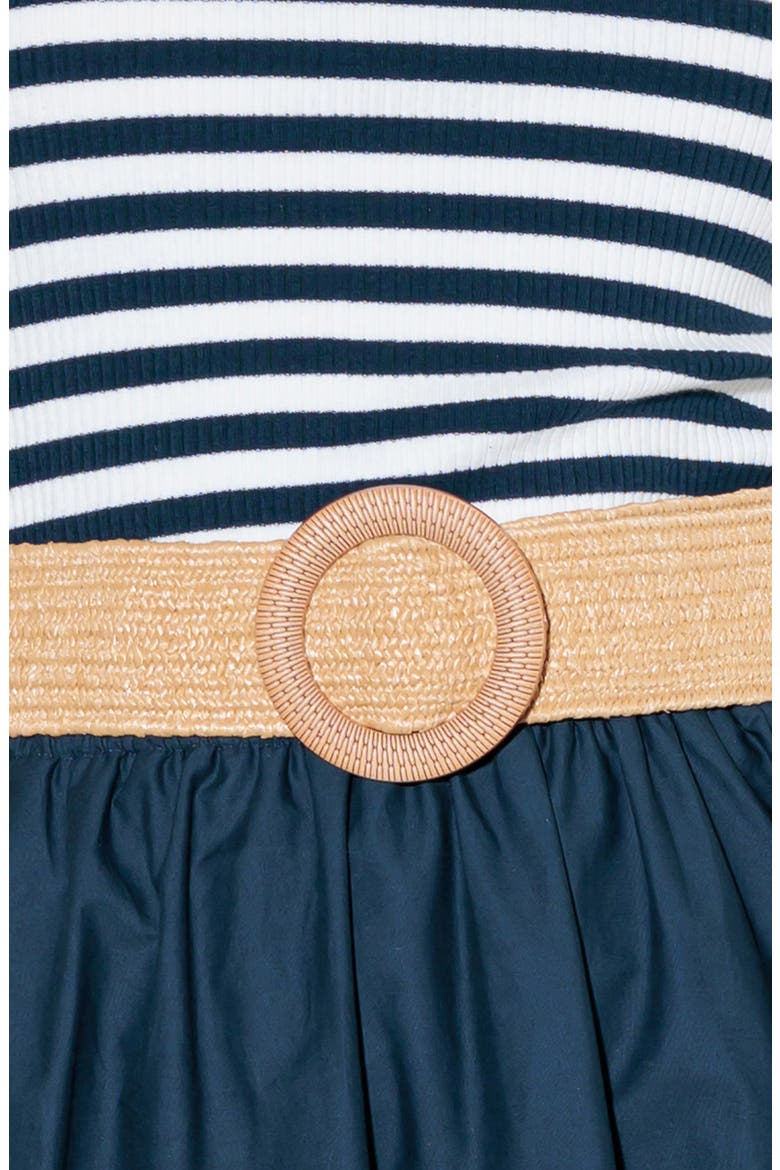 Belted Mixed Media Midi Dress, Alternate, color, NAVY MIX