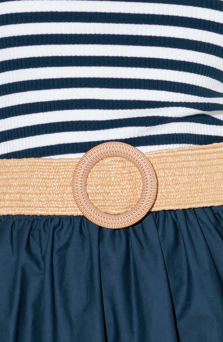 FREEMARKET Belted Mixed Media Midi Dress, Alternate, color, Navy Mix