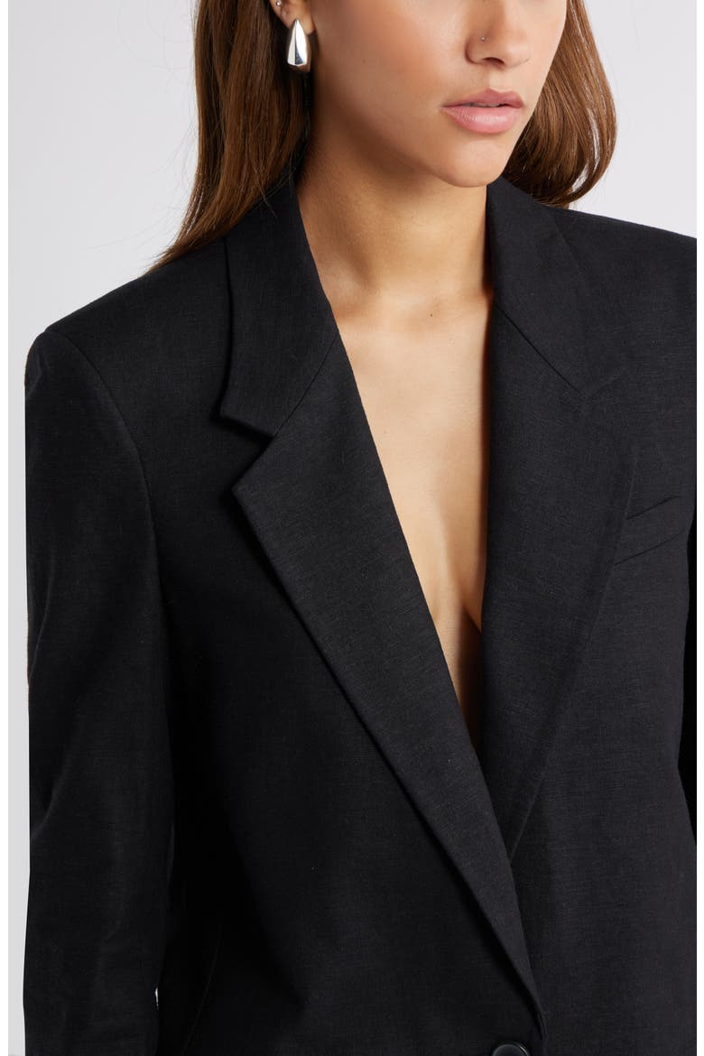 Everyday One-Button Linen Blend Blazer, Alternate, color, BLACK