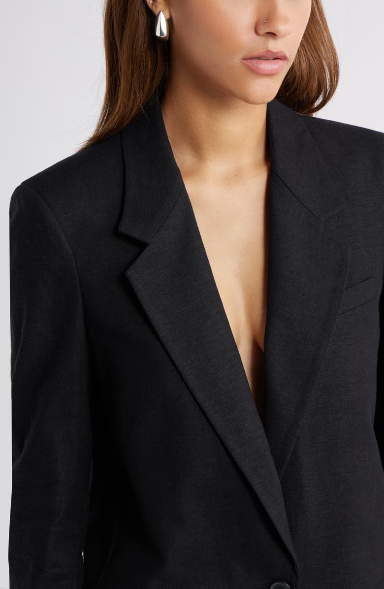 Open Edit Everyday One-Button Linen Blend Blazer, Alternate, color, Black