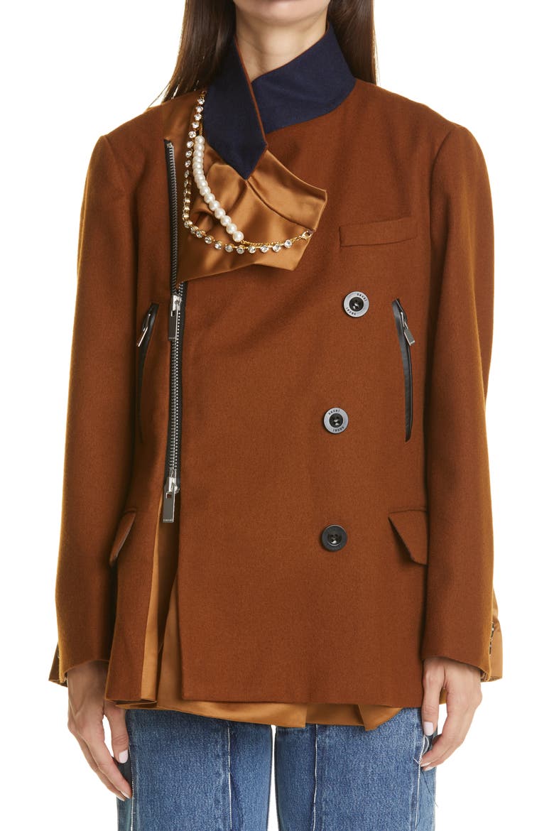 Melton Wool Jacket, Main, color, BROWN