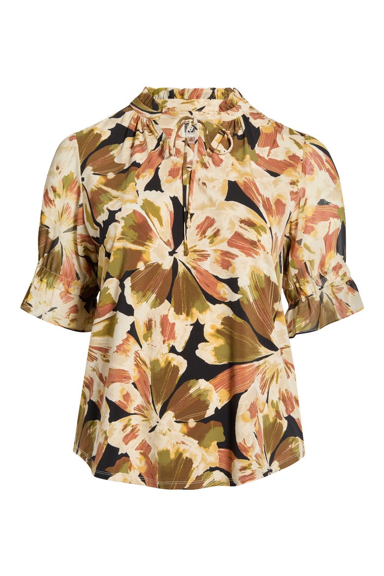 Floral Mixed Media Peasant Top, Alternate, color, ANNE BLACK MULTI