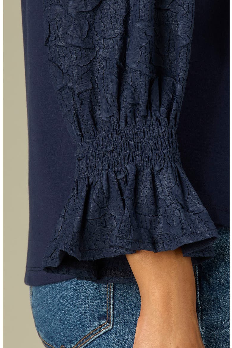 Mixed Media Smocked Sleeve Top, Alternate, color, MONACO BLUE
