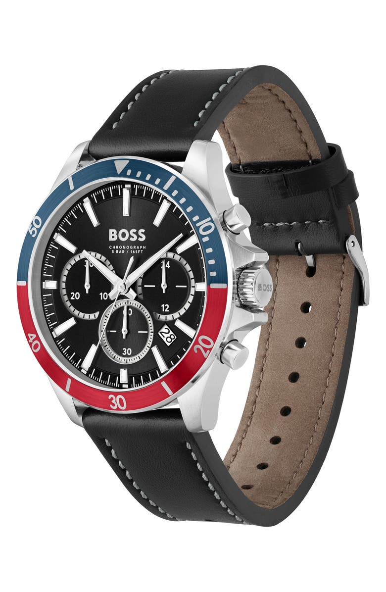 BOSS Troper Chronograph Leather Strap Watch, Alternate, color, 