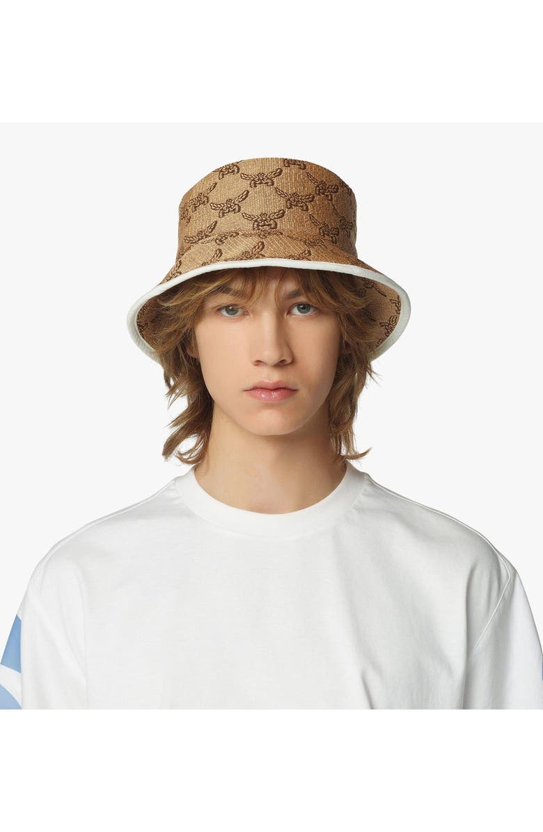 MCM Bucket Hat in Lauretos Raffia Jacquard, Alternate, color, White