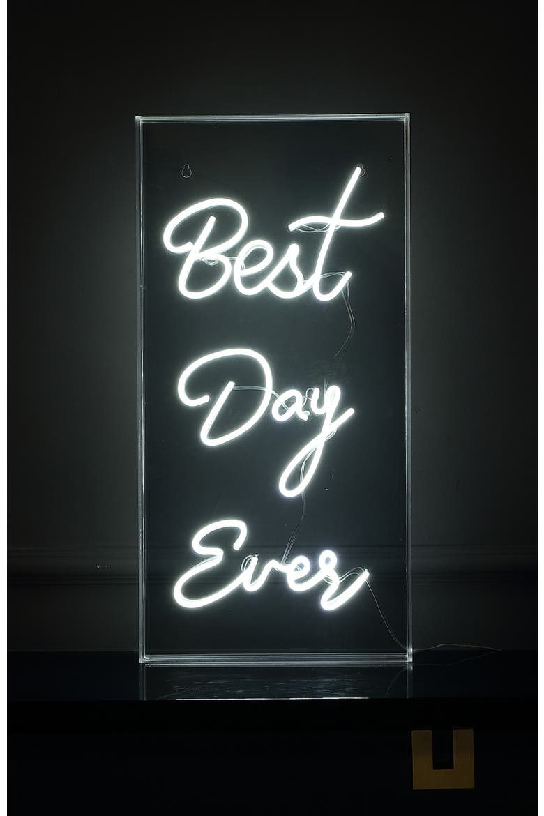 Best Day Ever 11.75" X 23.63" Contemporary Glam Acrylic Box USB Operated LED Neon Light, White, Alternate, color, White