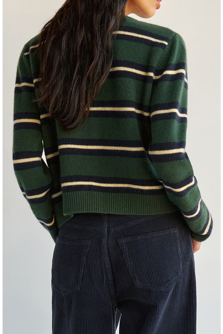 Clara Stripe Cashmere Cardigan, Alternate, color, DARK PINE MULTI STRIPE