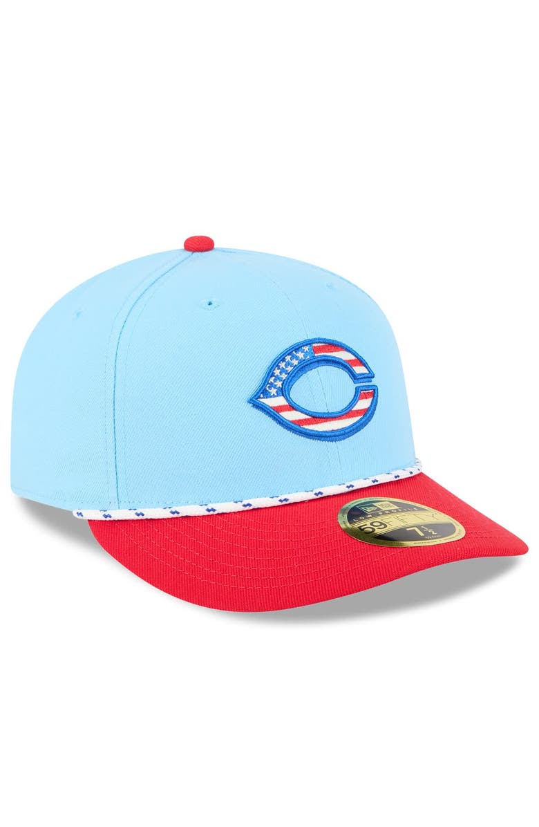 New Era Men's New Era Light Blue/Red Cincinnati Reds 2025 Fourth of July Low Profile 59FIFTY Fitted Hat, Alternate, color, 