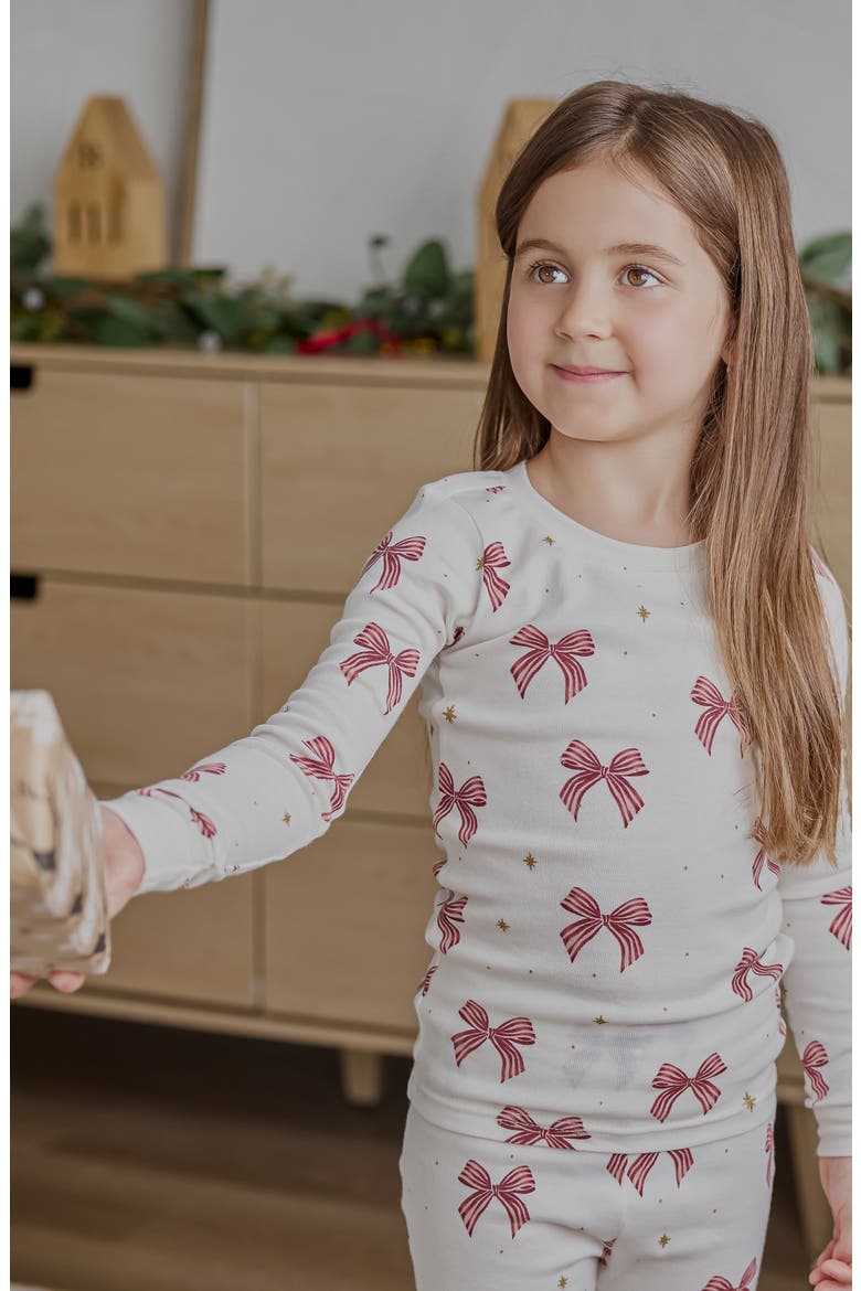 Kids' Bow Print Pajama Set, Alternate, color, BEIGE