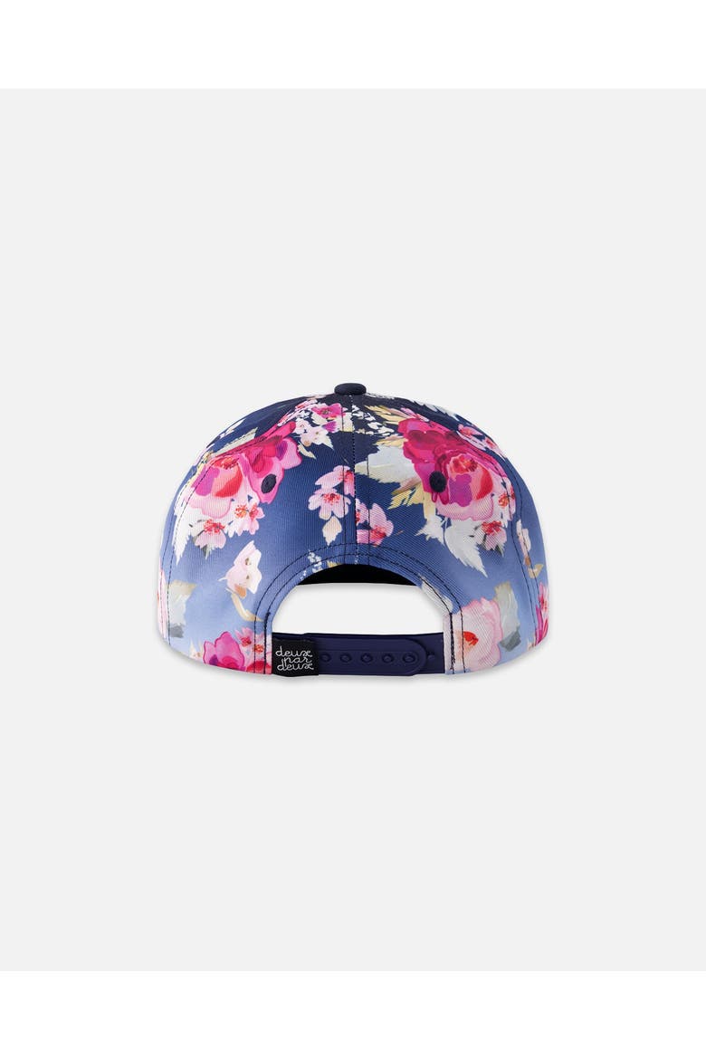 Flat Brim Flower Print Cap, Alternate, color, Blue with Roses Print