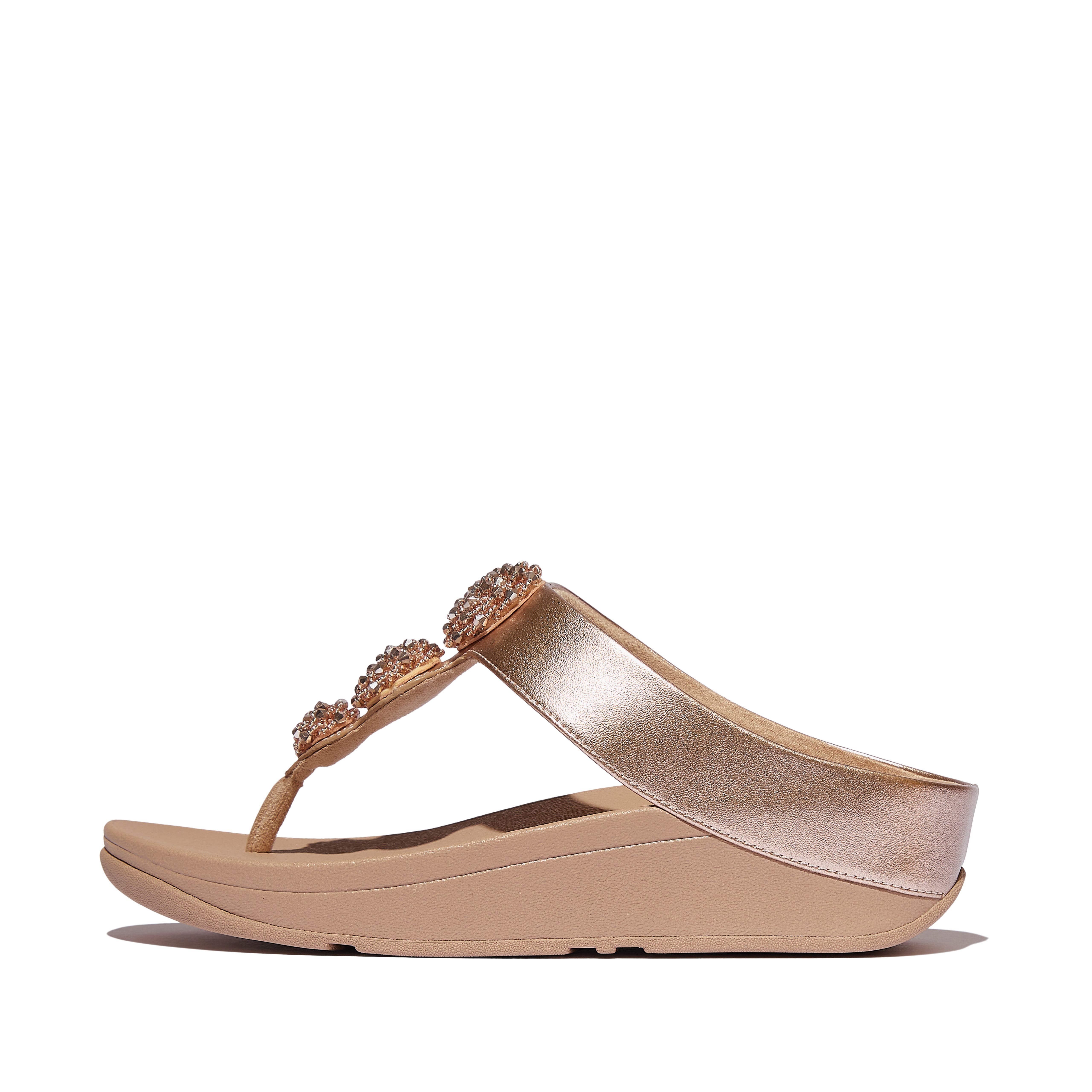 FitFlop Fino Beadie-button metallic toe-post sandals, Alternate, color, Metallic Classic Beige